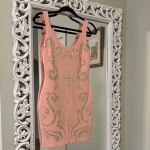 Bebe peach and gold stretchy mini dress - worn once!